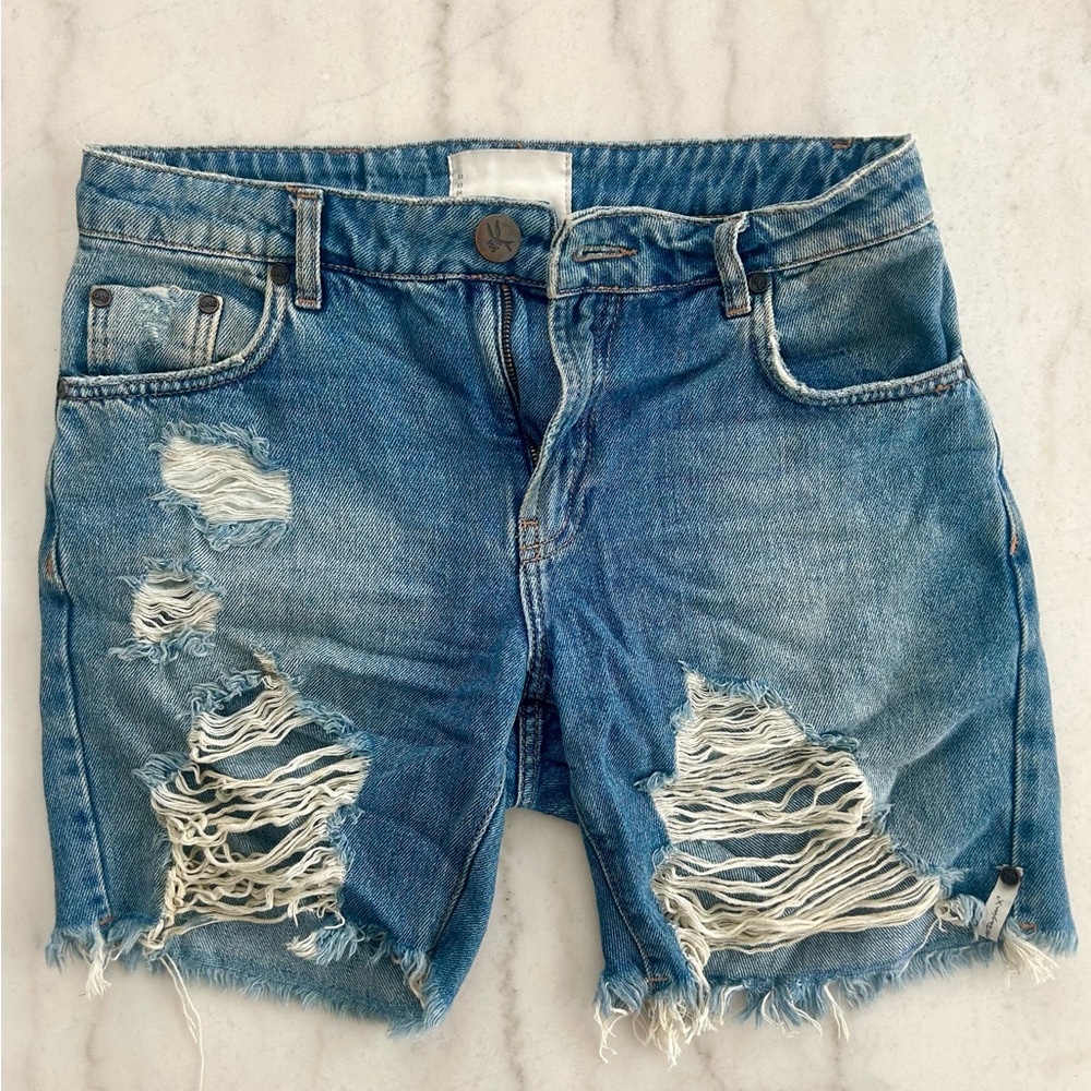 One Teaspoon Ripped Blue Jean Shorts